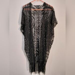 Jane & Berry Zebra Print Kimono with Fringe